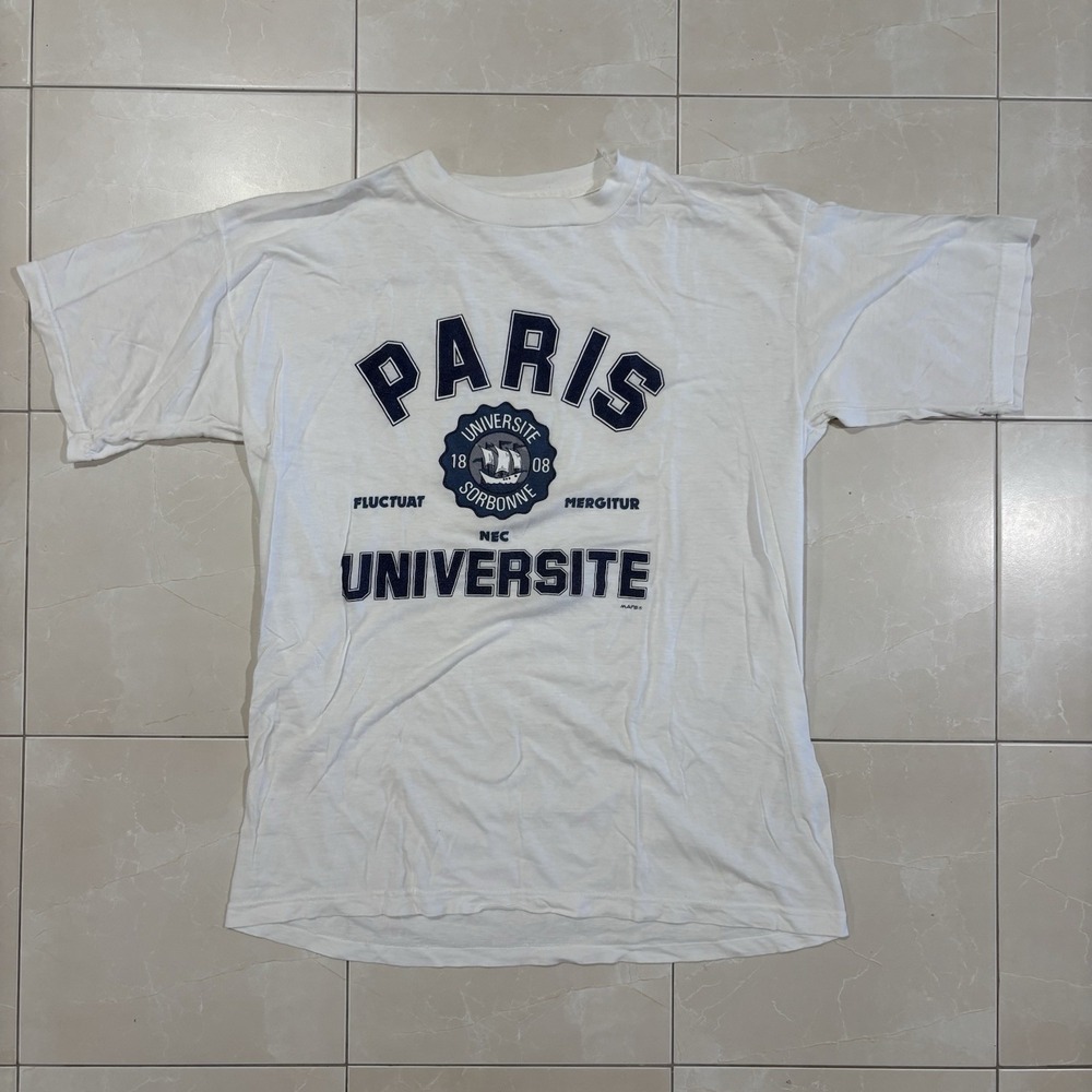 Vintage Paris University T Shirt Womens XL White Travel Y2K France College Tee